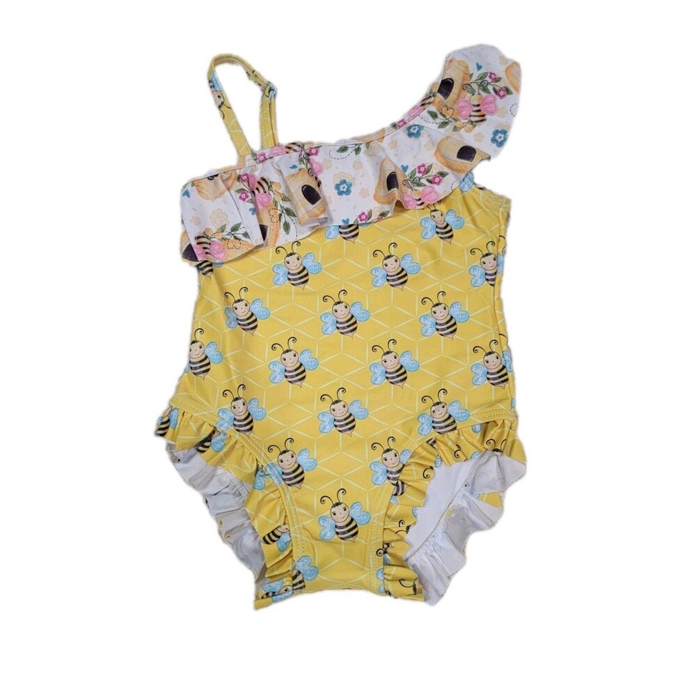 Pete And Lucy One Piece Swimsuit Girls Size 3T Bumblebee Print Bathingsuit NWT A